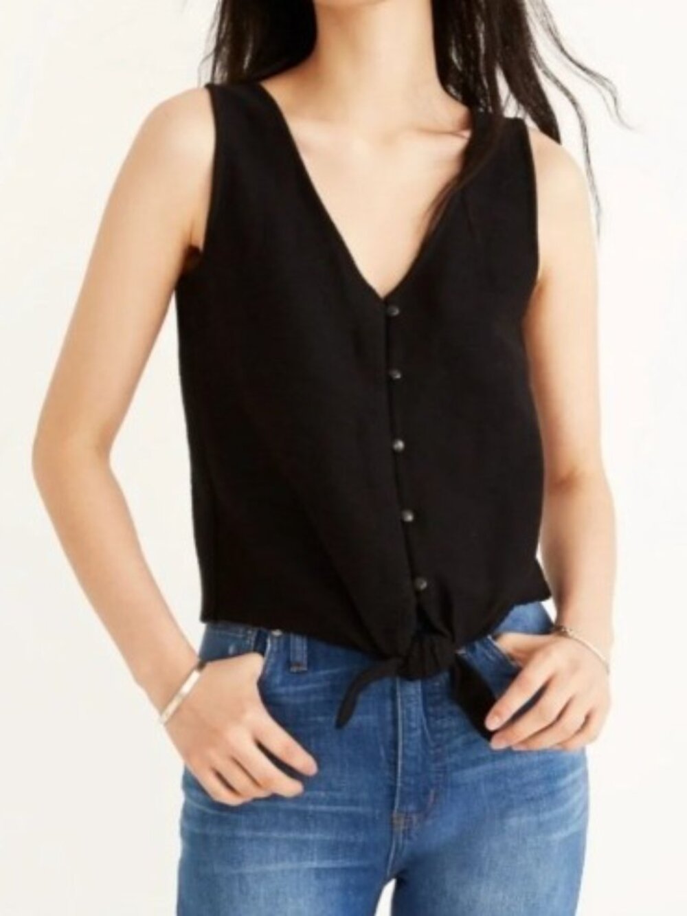 Madewell Black Tie Front Tank Top Button Front Minimalist Capsule Wardrobe